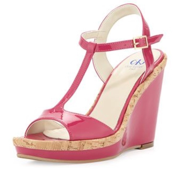 Dee Keller Shoes - Dee Keller pink patent leather wedge sandals.
